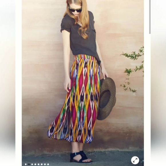 Anthropologie Vanessa Virginia Ikat Maxi Colourful Skirt with Side Slits Medium - Picture 16 of 16